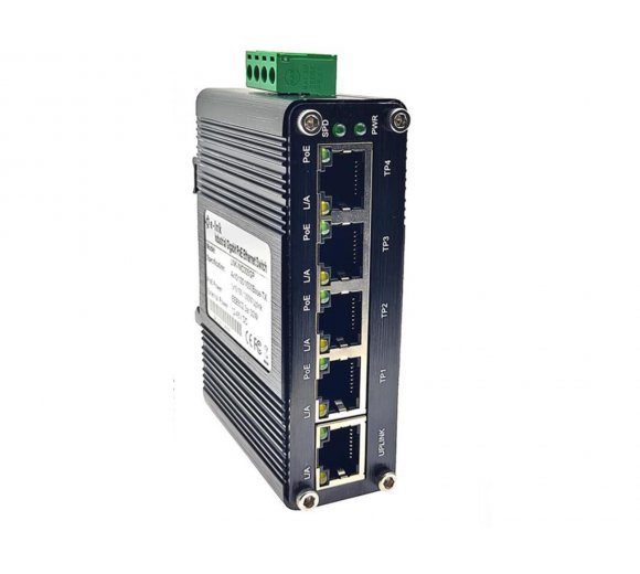 4 Port Gigabit PoE Industrial Ethernet Switch (IEEE 802.3af/at) auf DIN-Hutschiene, Max 120 Watt (48VDC) * B-Ware