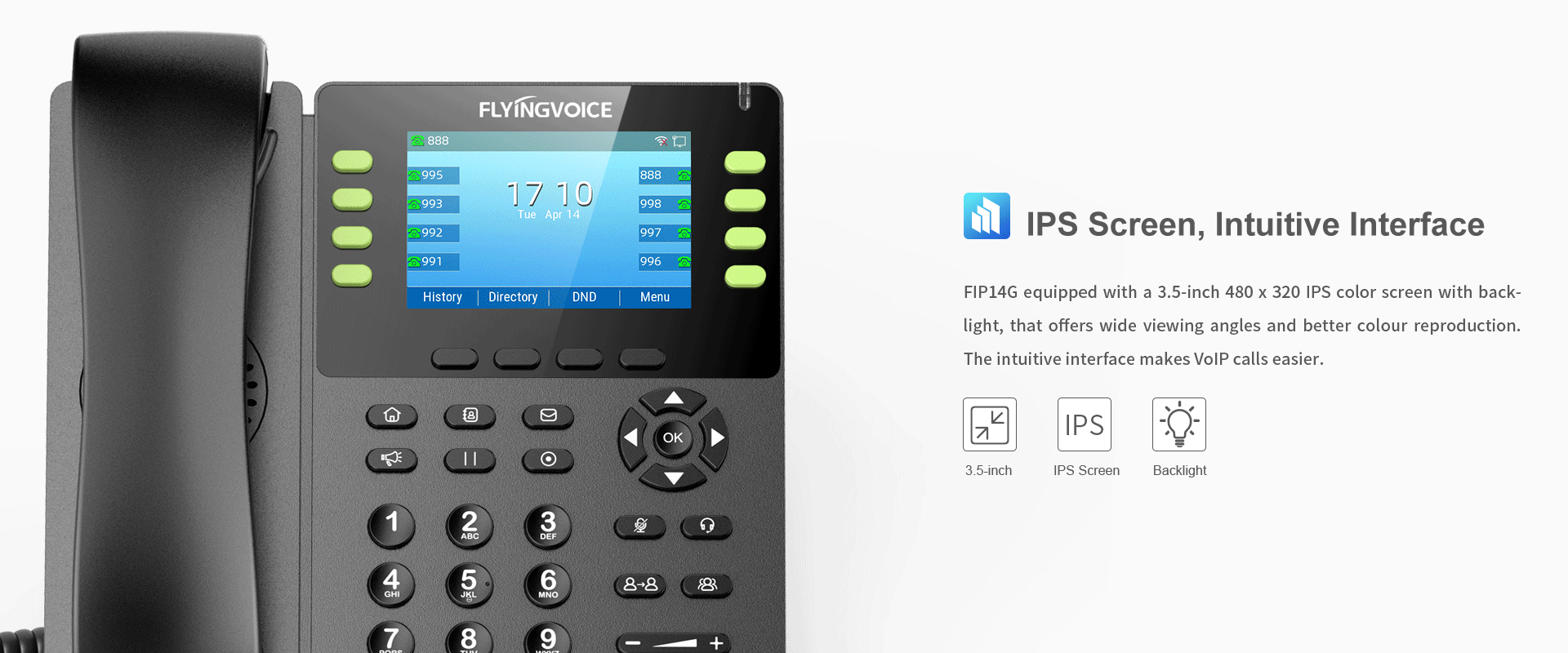 Flyingvoice FIP14G IP Telefon (Gigabit, WLAN, IPv4 & IPv6, PoE, USB 2.0, Unterstützt Opus & G.722 HD-Codec)