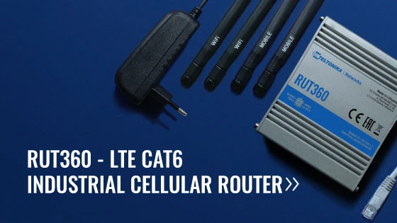 RUT360 ist eine weiterentwickelte Modellvariante des Bestsellers RUT240. Der kompakte Industrie-Mobilfunk-Router verbindet sich über Mobilfunk-, WLAN- und kabelgebundene Netzwerke mit dem Internet.