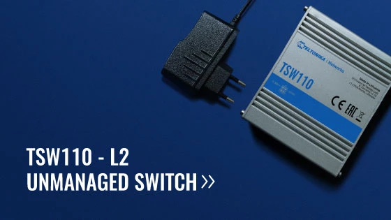 Teltonika TSW110 Passives PoE Switch. Möglichkeit zum Stromanschluss über den LAN-Port, nicht kompatibel mit den Standards IEEE802.3af, 802.3at und 802.3bt