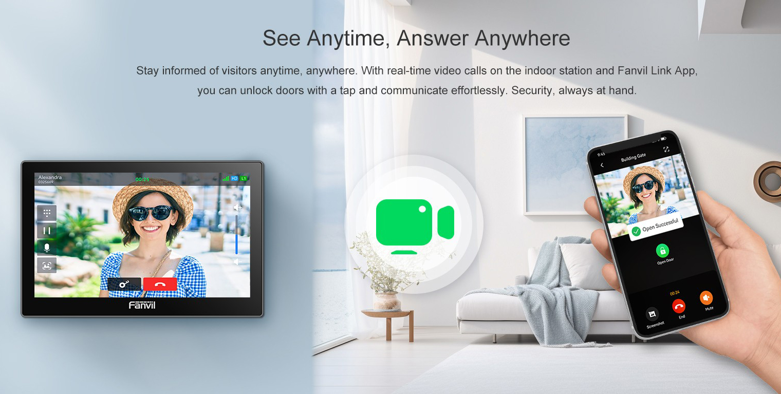Fanvil Intercom Kit integrates the i504W SIP Indoor Station, i60 Video Door Phone, and Fanvil Link App