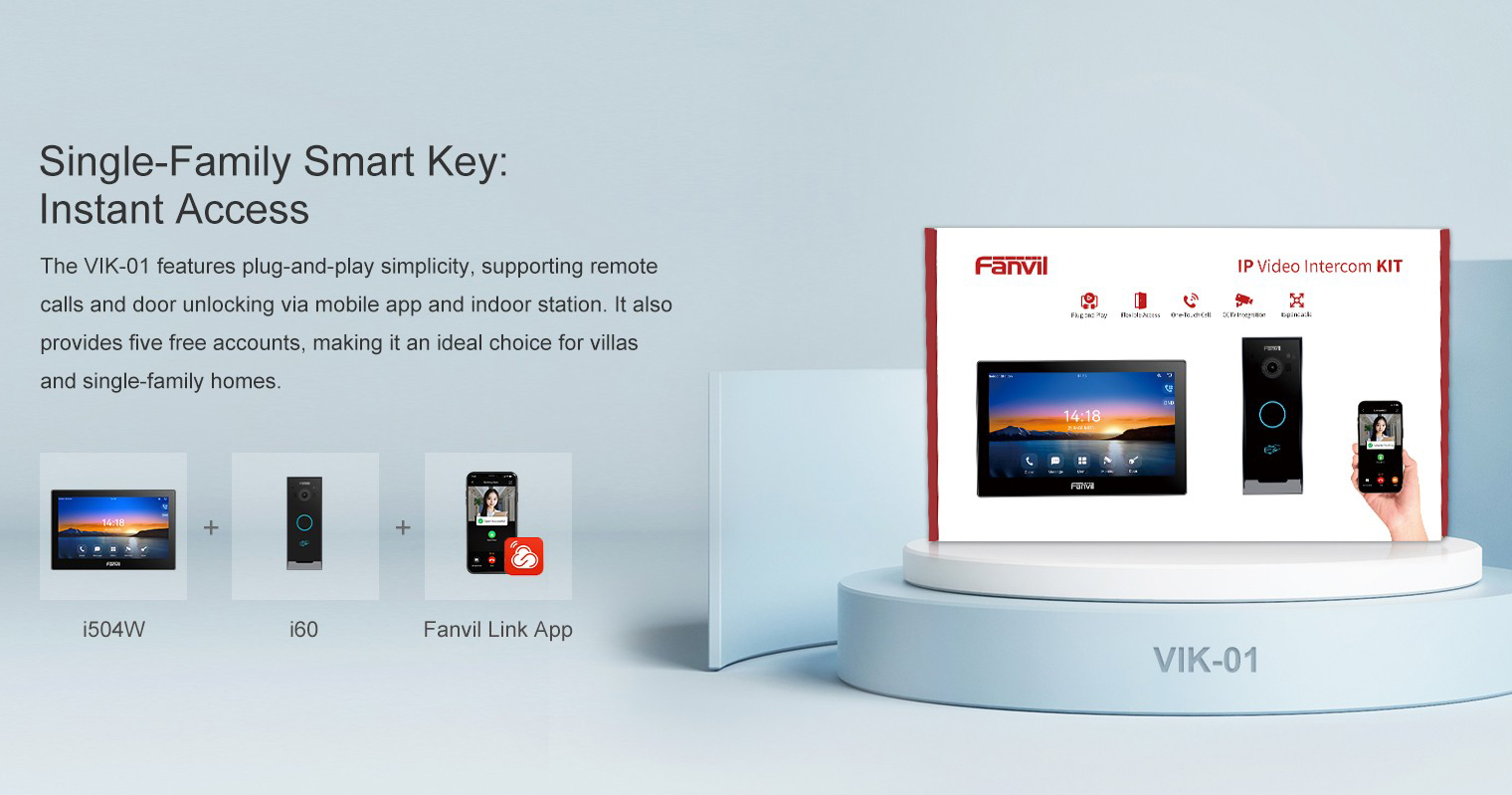 Fanvil Intercom Kit integrates the i504W SIP Indoor Station, i60 Video Door Phone, and Fanvil Link App